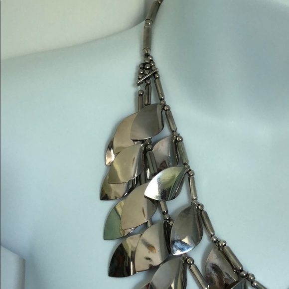 Silver Leaves Bib Necklace 20” - Picture 3 of 3